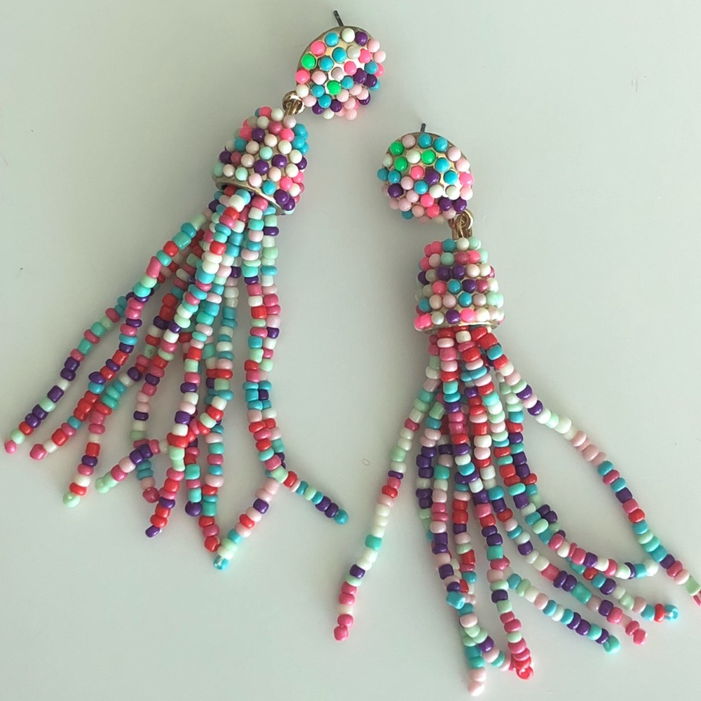 💕💝Yellow seed bead tassel earrings - Picture 7 of 7